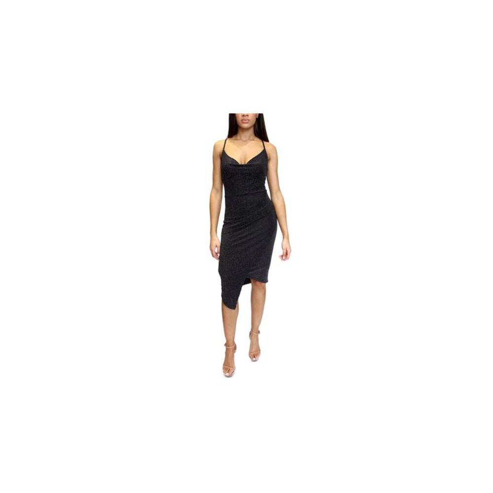 DONT YOU DARE Womens Glitter Spaghetti Strap Cowl Neck Party Body Con Dress